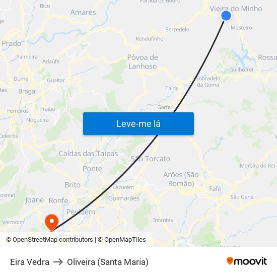 Eira Vedra to Oliveira (Santa Maria) map