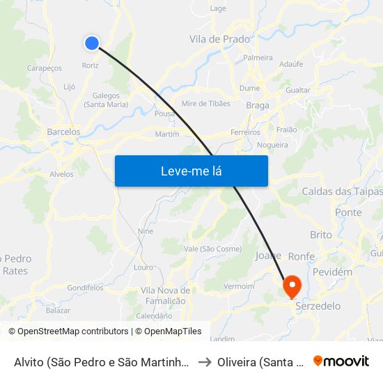 Alvito (São Pedro e São Martinho) e Couto to Oliveira (Santa Maria) map