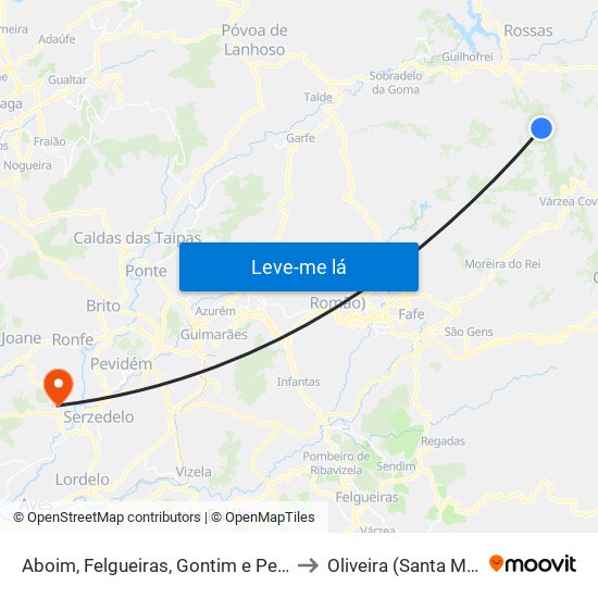 Aboim, Felgueiras, Gontim e Pedraído to Oliveira (Santa Maria) map