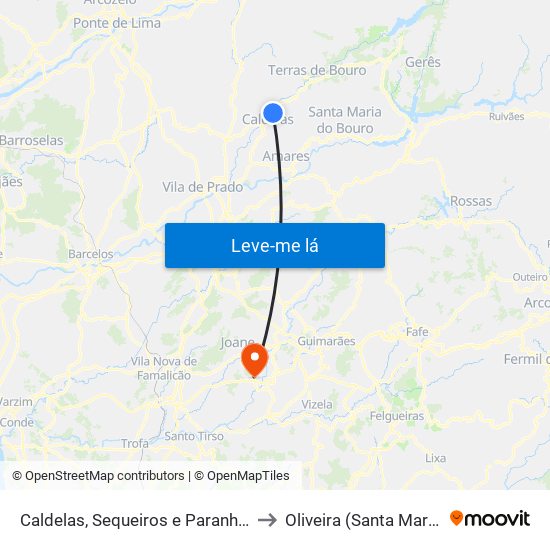 Caldelas, Sequeiros e Paranhos to Oliveira (Santa Maria) map