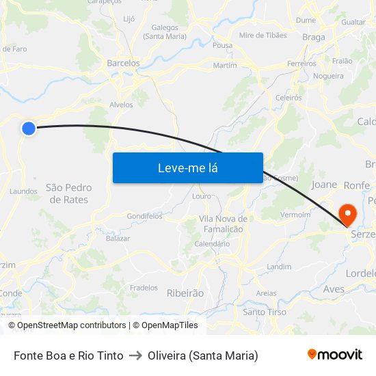 Fonte Boa e Rio Tinto to Oliveira (Santa Maria) map