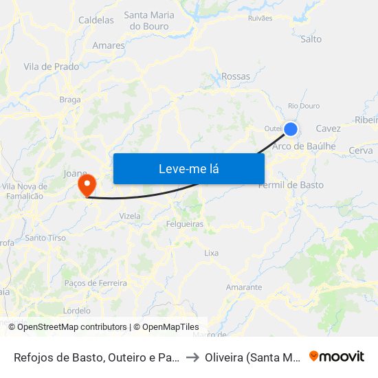 Refojos de Basto, Outeiro e Painzela to Oliveira (Santa Maria) map