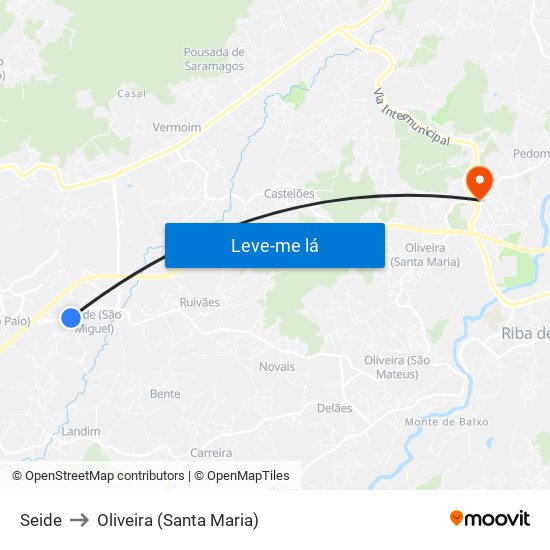 Seide to Oliveira (Santa Maria) map