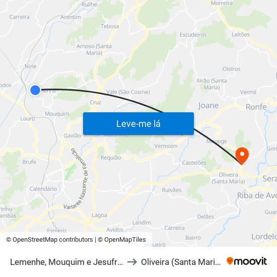 Lemenhe, Mouquim e Jesufrei to Oliveira (Santa Maria) map