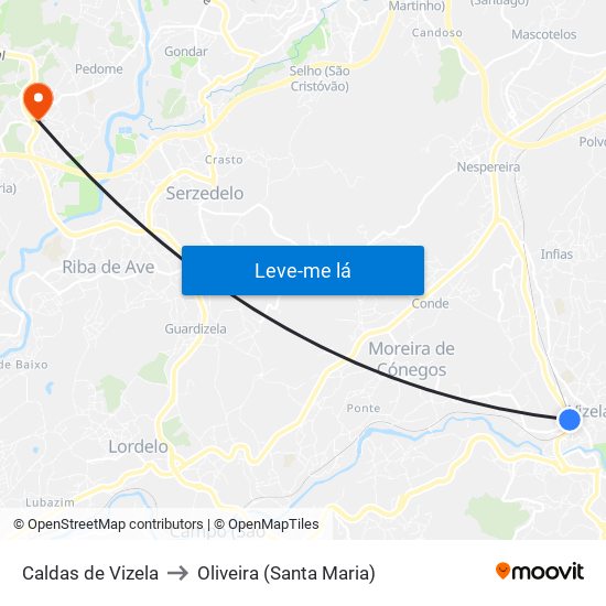 Caldas de Vizela to Oliveira (Santa Maria) map
