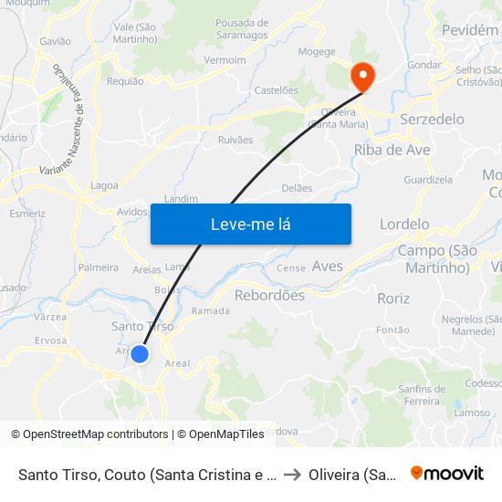 Santo Tirso, Couto (Santa Cristina e São Miguel) e Burgães to Oliveira (Santa Maria) map