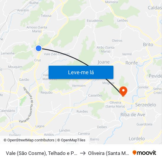 Vale (São Cosme), Telhado e Portela to Oliveira (Santa Maria) map