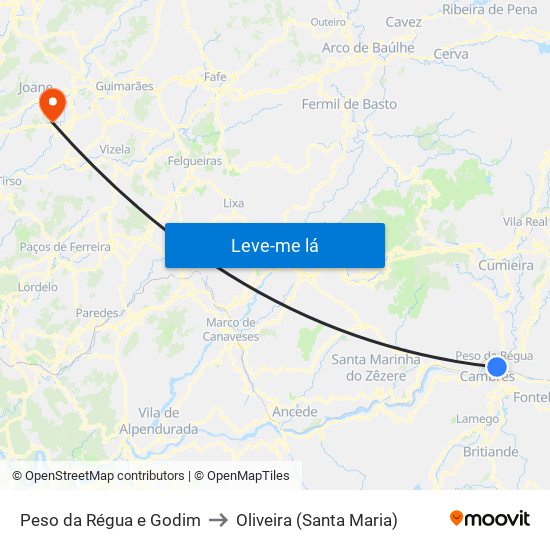 Peso da Régua e Godim to Oliveira (Santa Maria) map