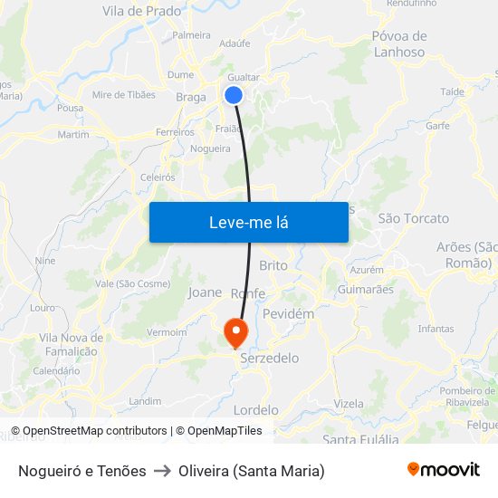 Nogueiró e Tenões to Oliveira (Santa Maria) map