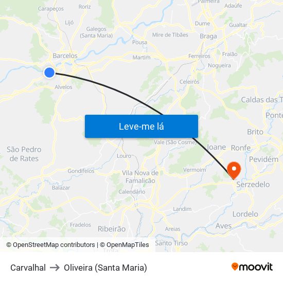Carvalhal to Oliveira (Santa Maria) map