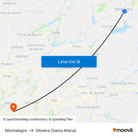 Montalegre to Oliveira (Santa Maria) map