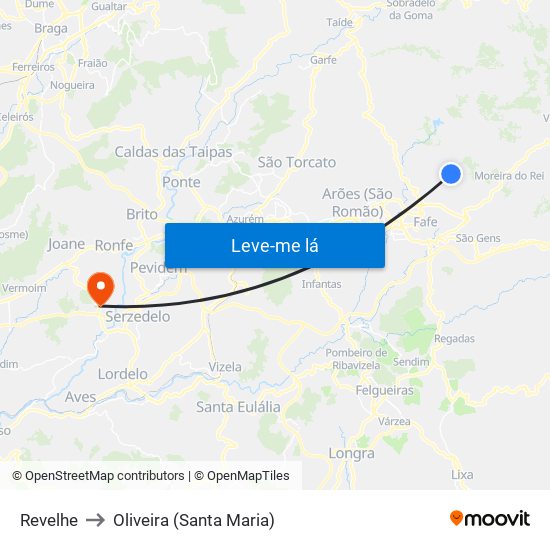 Revelhe to Oliveira (Santa Maria) map