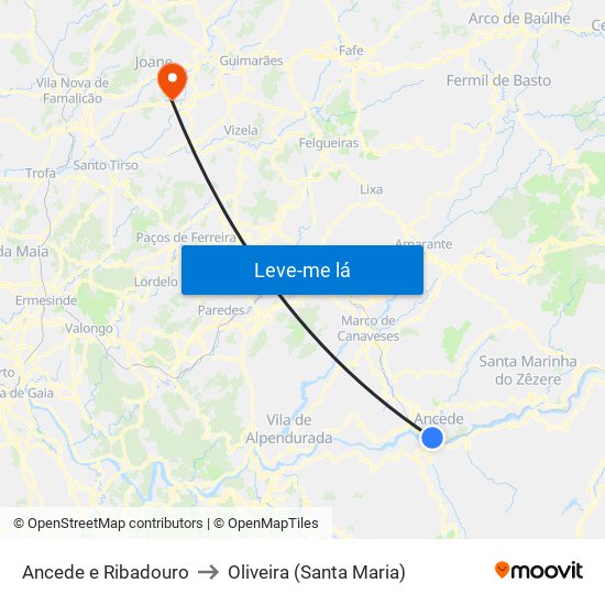 Ancede e Ribadouro to Oliveira (Santa Maria) map