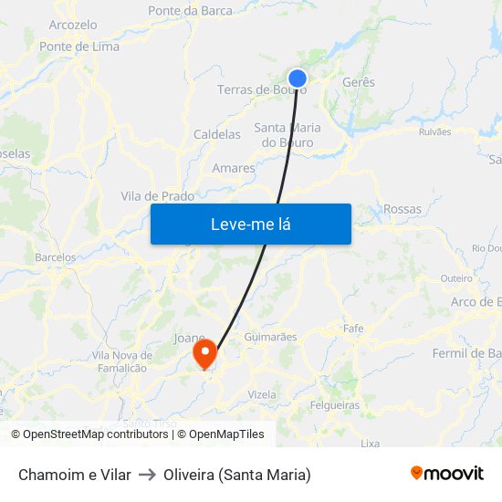 Chamoim e Vilar to Oliveira (Santa Maria) map