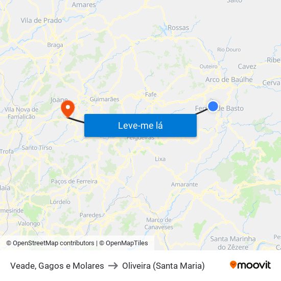 Veade, Gagos e Molares to Oliveira (Santa Maria) map