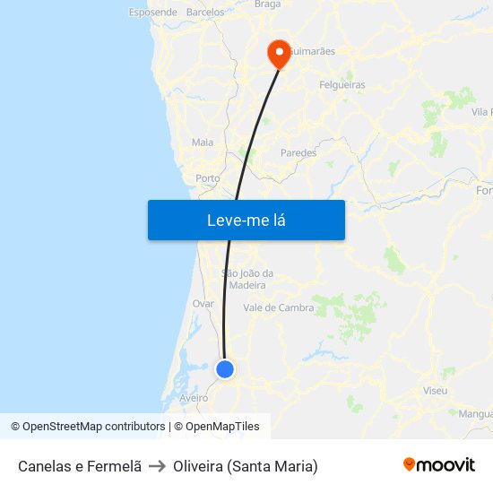 Canelas e Fermelã to Oliveira (Santa Maria) map