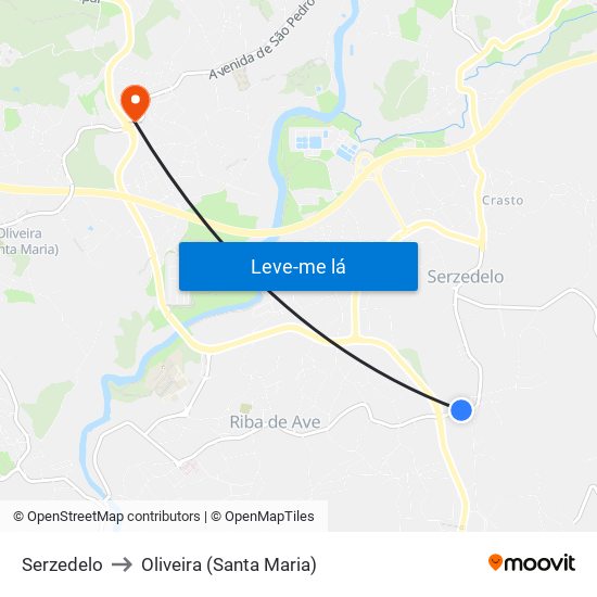 Serzedelo to Oliveira (Santa Maria) map