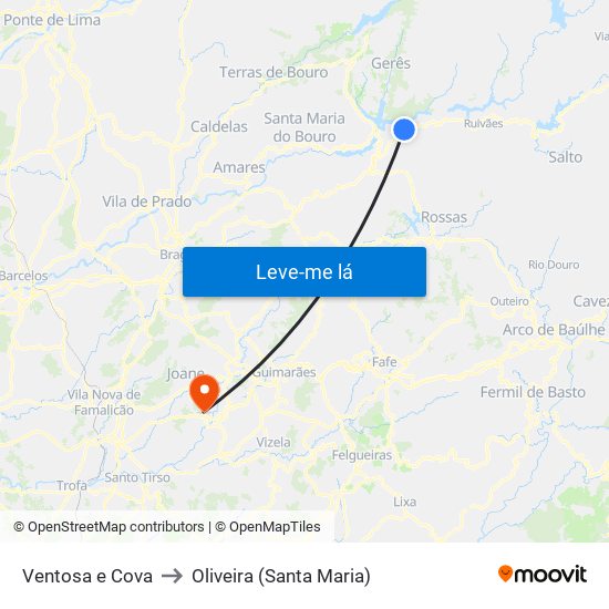 Ventosa e Cova to Oliveira (Santa Maria) map