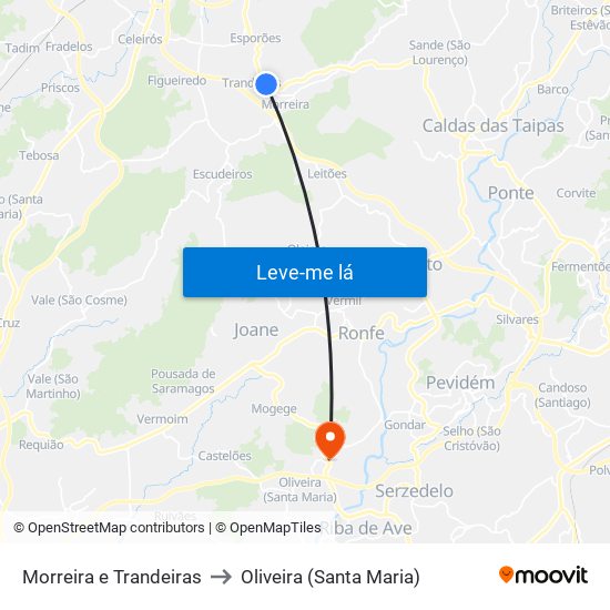 Morreira e Trandeiras to Oliveira (Santa Maria) map