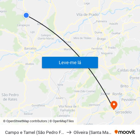 Campo e Tamel (São Pedro Fins) to Oliveira (Santa Maria) map