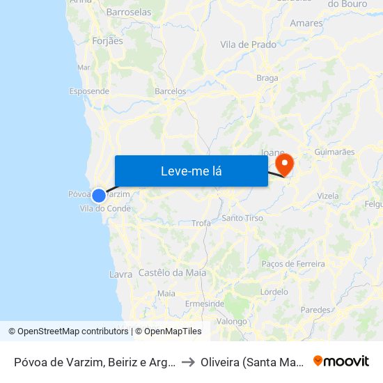 Póvoa de Varzim, Beiriz e Argivai to Oliveira (Santa Maria) map