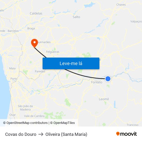 Covas do Douro to Oliveira (Santa Maria) map
