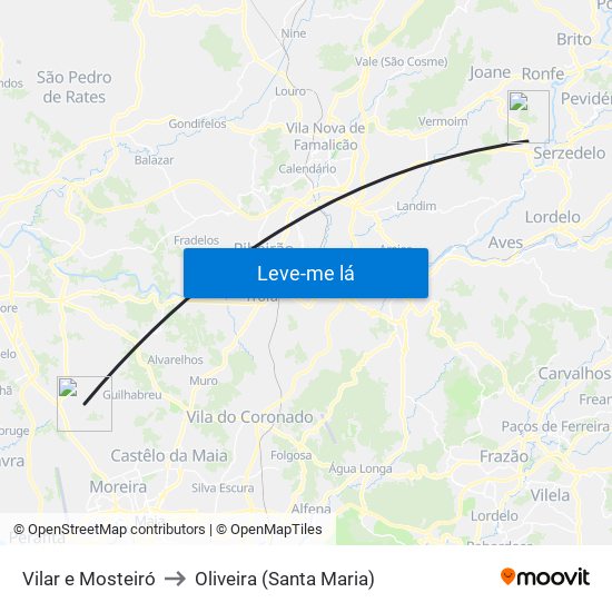Vilar e Mosteiró to Oliveira (Santa Maria) map