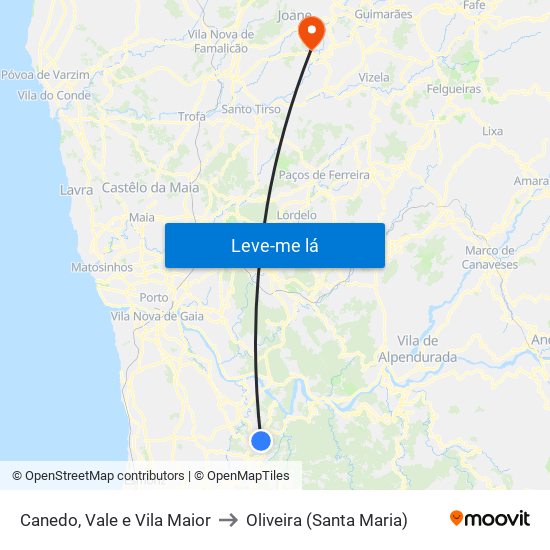 Canedo, Vale e Vila Maior to Oliveira (Santa Maria) map