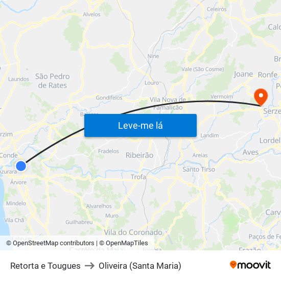 Retorta e Tougues to Oliveira (Santa Maria) map