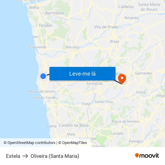 Estela to Oliveira (Santa Maria) map