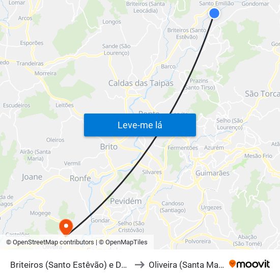 Briteiros (Santo Estêvão) e Donim to Oliveira (Santa Maria) map