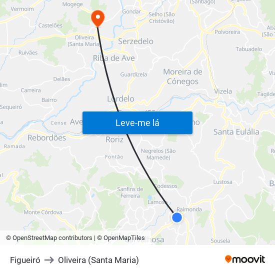 Figueiró to Oliveira (Santa Maria) map