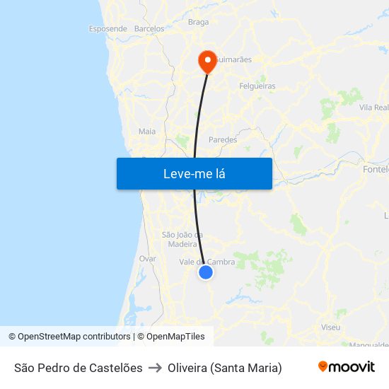 São Pedro de Castelões to Oliveira (Santa Maria) map