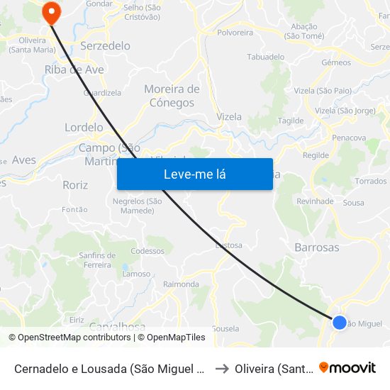 Cernadelo e Lousada (São Miguel e Santa Margarida) to Oliveira (Santa Maria) map