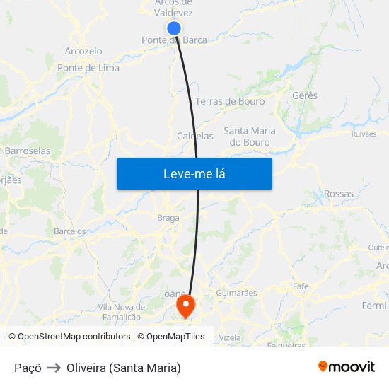 Paçô to Oliveira (Santa Maria) map