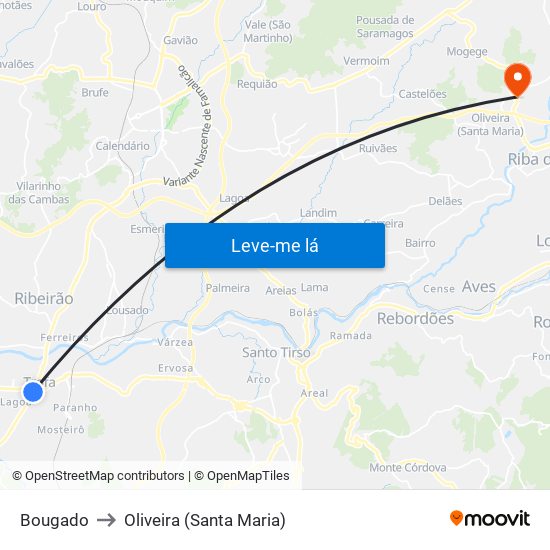 Bougado to Oliveira (Santa Maria) map