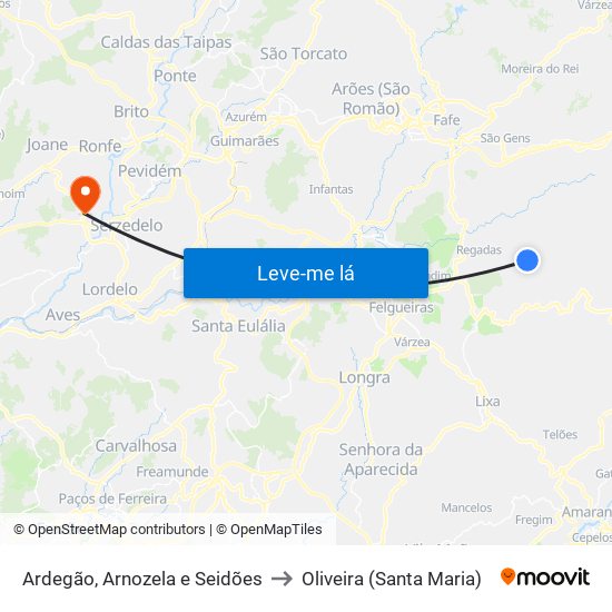 Ardegão, Arnozela e Seidões to Oliveira (Santa Maria) map
