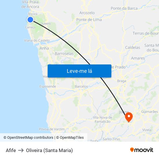 Afife to Oliveira (Santa Maria) map