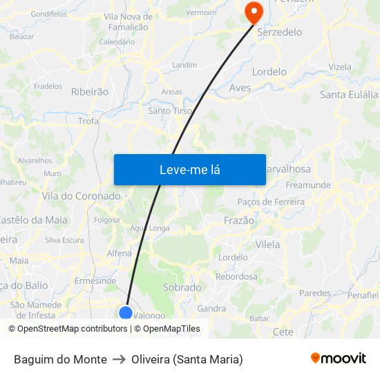 Baguim do Monte to Oliveira (Santa Maria) map