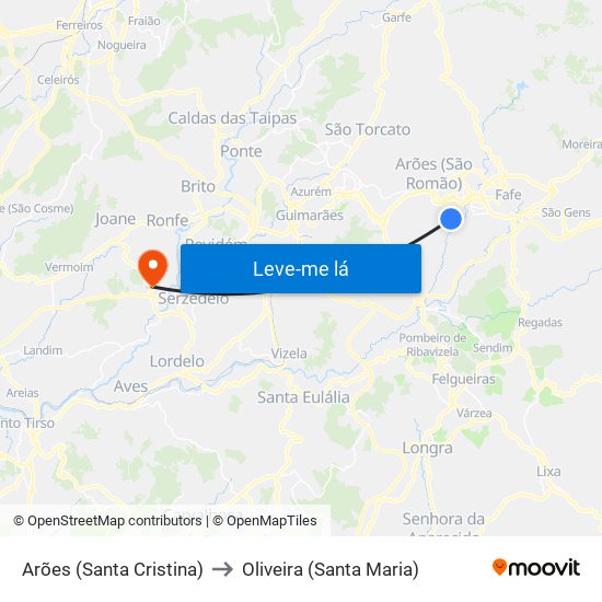 Arões (Santa Cristina) to Oliveira (Santa Maria) map