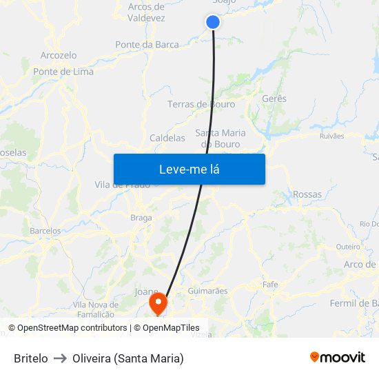 Britelo to Oliveira (Santa Maria) map
