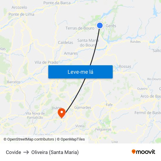 Covide to Oliveira (Santa Maria) map