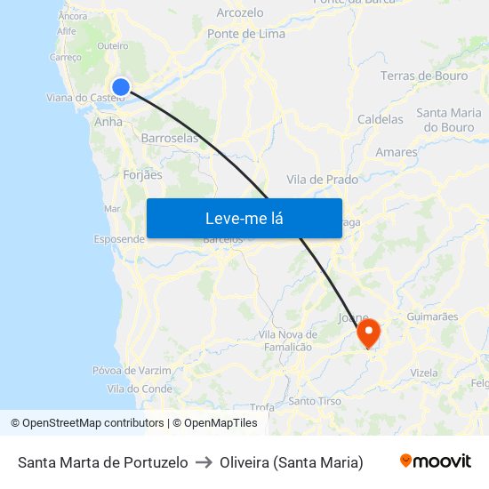 Santa Marta de Portuzelo to Oliveira (Santa Maria) map