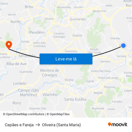 Cepães e Fareja to Oliveira (Santa Maria) map