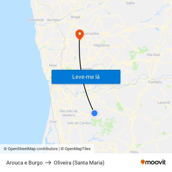 Arouca e Burgo to Oliveira (Santa Maria) map