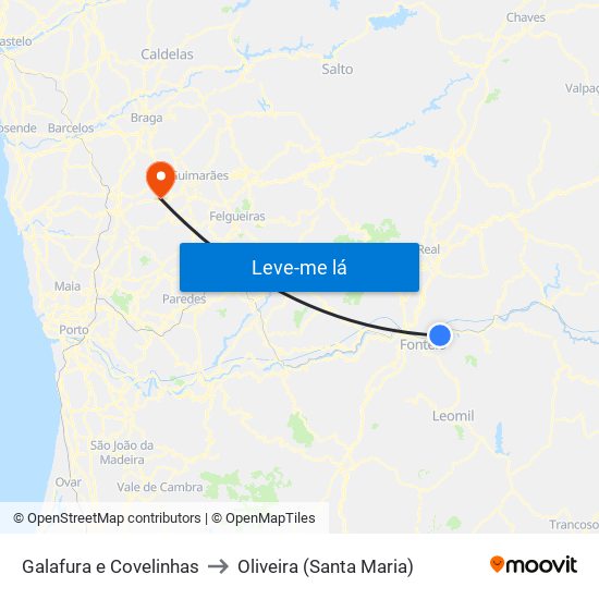 Galafura e Covelinhas to Oliveira (Santa Maria) map