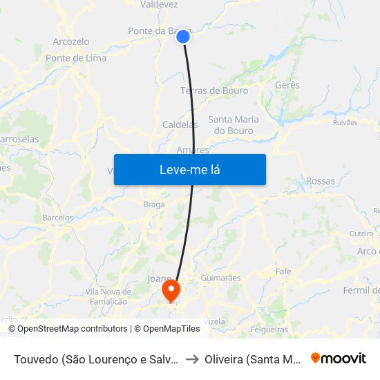 Touvedo (São Lourenço e Salvador) to Oliveira (Santa Maria) map