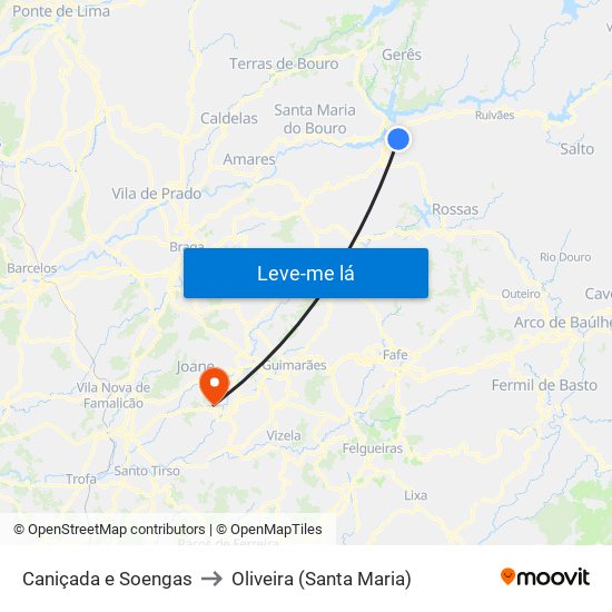 Caniçada e Soengas to Oliveira (Santa Maria) map