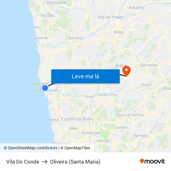 Vila Do Conde to Oliveira (Santa Maria) map