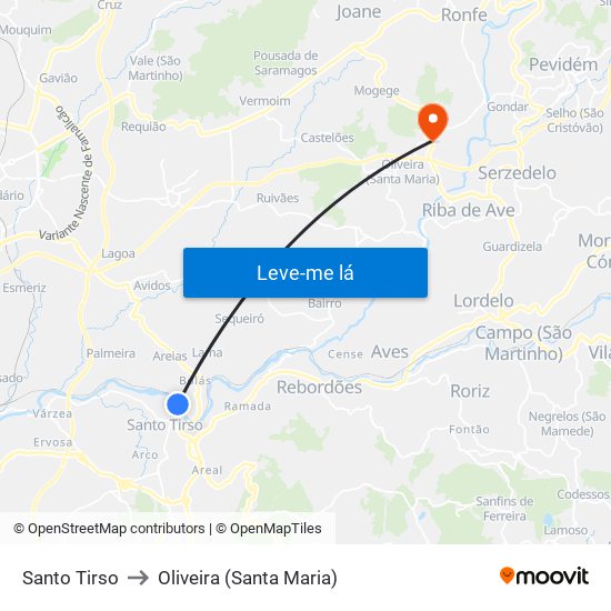 Santo Tirso to Oliveira (Santa Maria) map